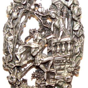 VTG Romeo & Juliet Pewter Pendant & Link Chain of Pewter & Brass, 1968 Necklace